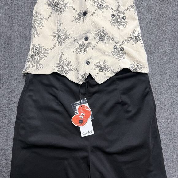 NWT Cider Halter Top Pant Set Women's Small Black/Cream Floral Suit Wide Leg NEW - Picture 2 of 11